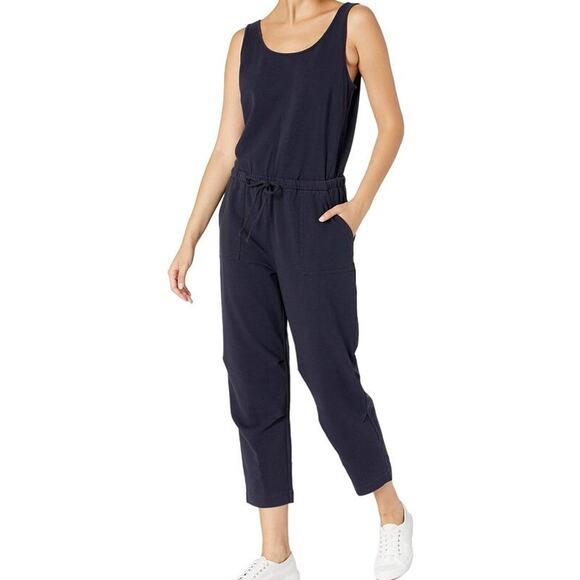 Daily Ritual Cotton Knit Twill Drawstring Waist Sleeveless Jumpsuit Black M - Picture 1 of 5